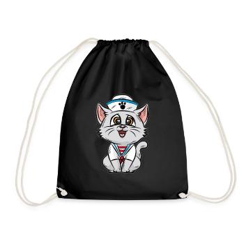 Sailor Cat Kitten Sailor Skipper Captain - Drawstring Bag - black - Front
