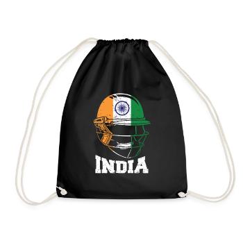 India Cricket Kit : 2019 Indian International - Drawstring Bag - black - Front