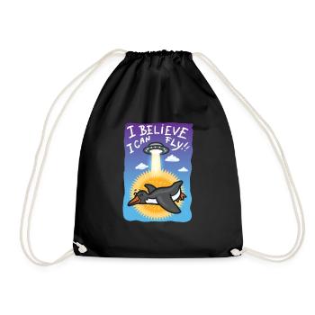 I Believe I Can Fly Penguin Alien UFO - Drawstring Bag - black - Front