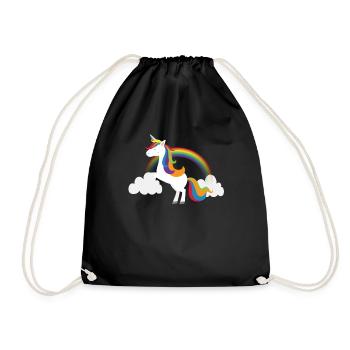 Einhorn Regenbogen Unicorn Rainbow Wolke Cloud - Turnbeutel - Schwarz - Vorne
