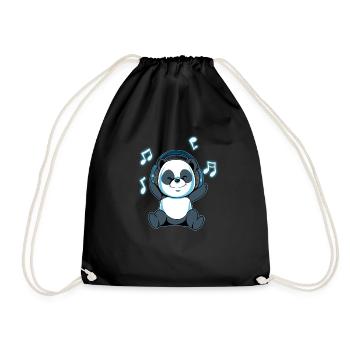 Panda Musik Playlist Kopfhörer Melodie Geschenk - Turnbeutel - Schwarz - Vorne