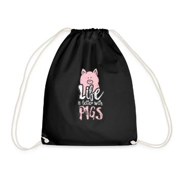 Pigs Farm Farmer Girls, Life Is Better With a Pig - Drawstring Bag - black - Front