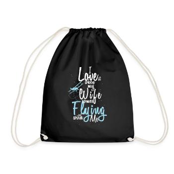 I love when my wife comes flying with me - Drawstring Bag - black - Front