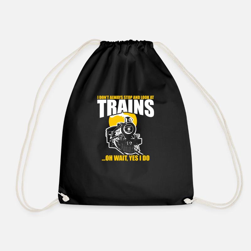 Trains gift train locomotive railway - Drawstring Bag - black