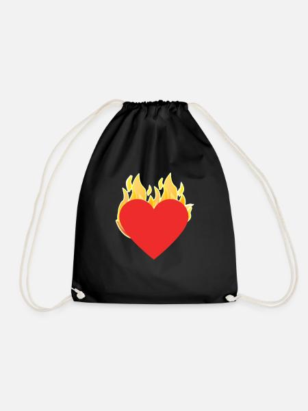 Herz in Flammen / Geschenk - Turnbeutel - Schwarz