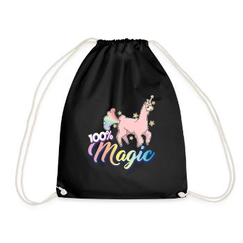 Llamacorn 100% Magic Unicorn Einhorn Lama Geschenk - Turnbeutel - Schwarz - Vorne