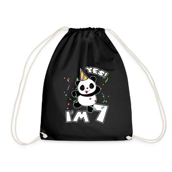 7th Birthday Panda Party Yes I'm 7 Years Old Gift - Drawstring Bag - black - Front