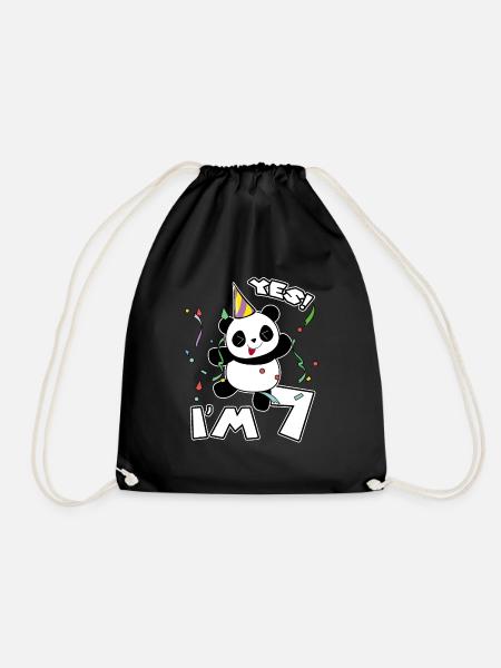 7. Geburtstag Panda Party Ich bin 7 Jahre Geschenk - Turnbeutel - Schwarz