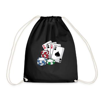 POKER Karten Pokerchips Texas Holdem Geschenk - Turnbeutel - Schwarz - Vorne