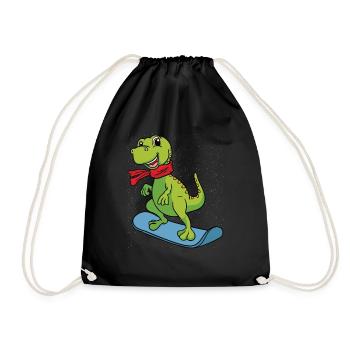 Snowboard Dino Dinosaurier Geschenk Kinder Jungen - Turnbeutel - Schwarz - Vorne