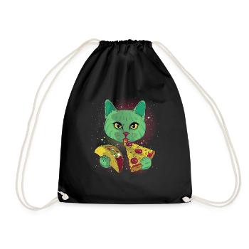 Cosmic cat cats cats with pizza - Drawstring Bag - black - Front