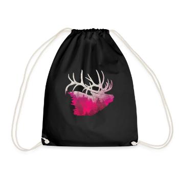 Deer moose antlers hunting Camping Lapland wapiti - Drawstring Bag - black - Front
