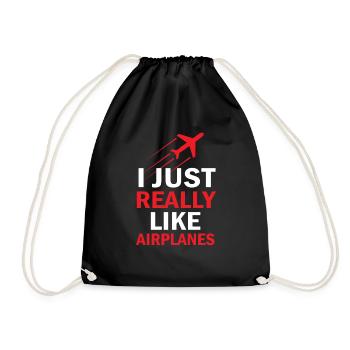 Airplane - Flieger - Shirt - Turnbeutel - Schwarz - Vorne