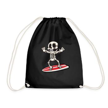 Skelett Knochen Surfen Surfboard Surf Geschenk - Turnbeutel - Schwarz - Vorne