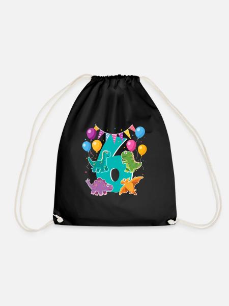 Dino Kinder Geburtstagsshirt für Jungen 6 Jahre - Turnbeutel - Schwarz