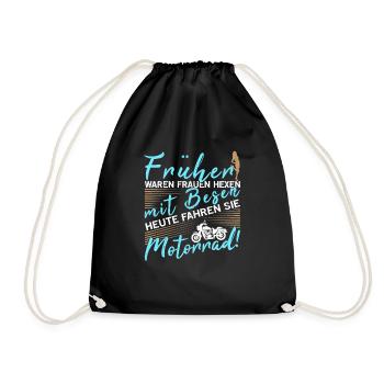 Bikerfrau Bikerhexe Bikerin Geschenk Besen Bike - Turnbeutel - Schwarz - Vorne