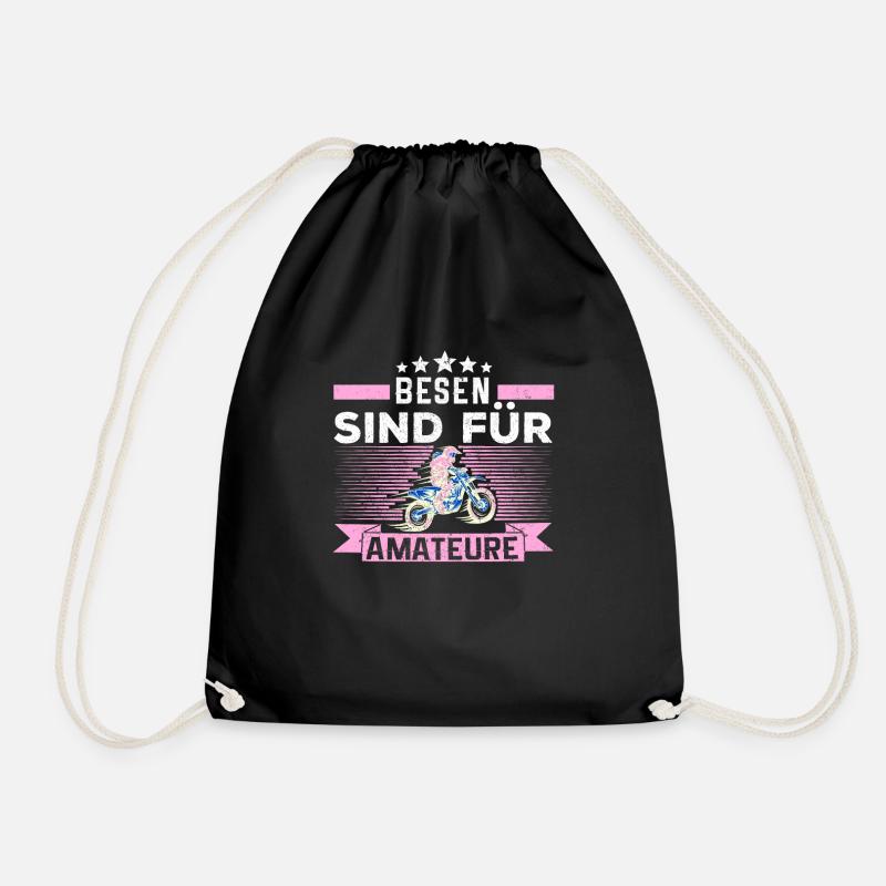 Bikerfrau Bikerhexe Bikerin Geschenk Besen Amateur - Turnbeutel - Schwarz