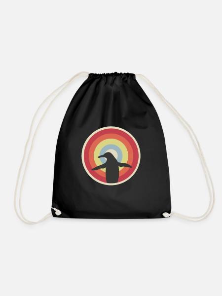 Retro penguin - Drawstring Bag - black