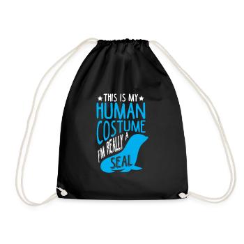 Funny Seal Zoo Animal Seal Saying Costume - Drawstring Bag - black - Front