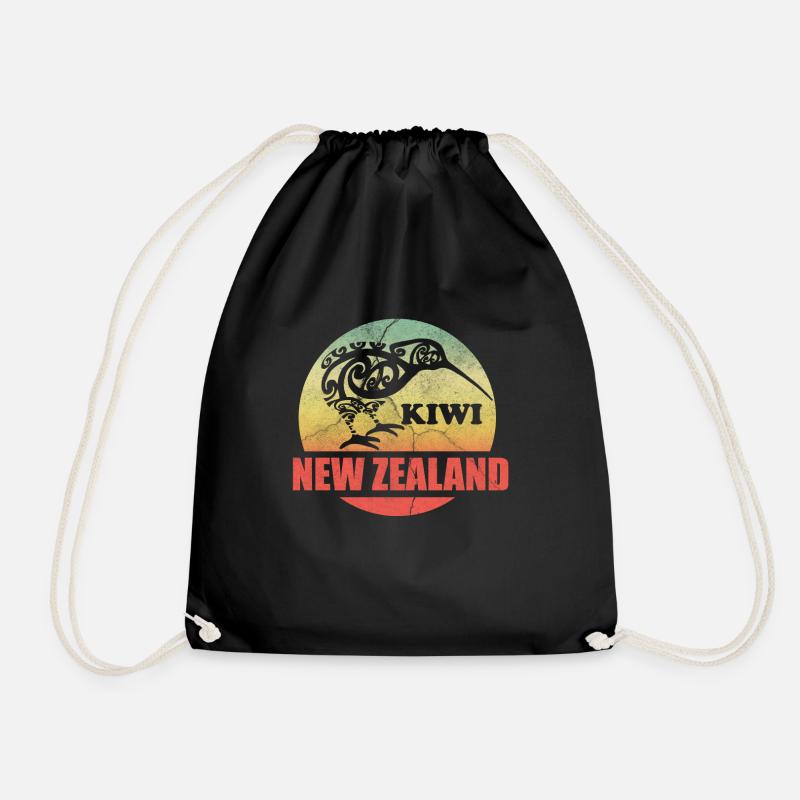 Kiwi New Zealand Circle - Gift - Drawstring Bag - black
