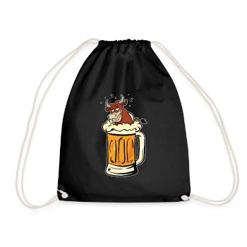 Bier Alkohol Kuh Bulle Viehzucht Lustig Geschenk - Turnbeutel - Schwarz - Vorne