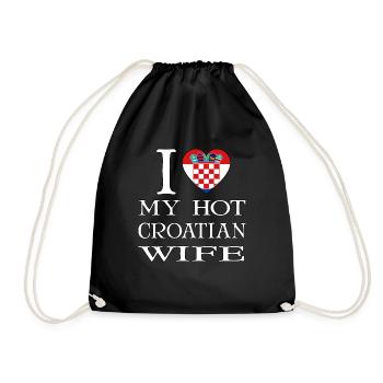 I love my Croatian wife gift Croatia - Drawstring Bag - black - Front