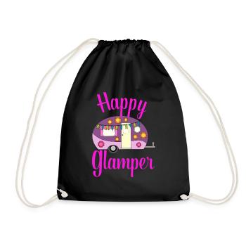 Happy Glamper Camping Glamping Liebhaber Geschenk - Turnbeutel - Schwarz - Vorne