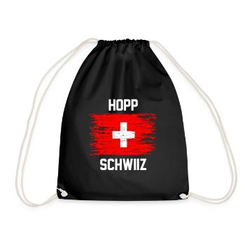 Schweiz Fanshirt Land Fahne Hopp Schwiiz Geschenk - Turnbeutel - Schwarz - Vorne