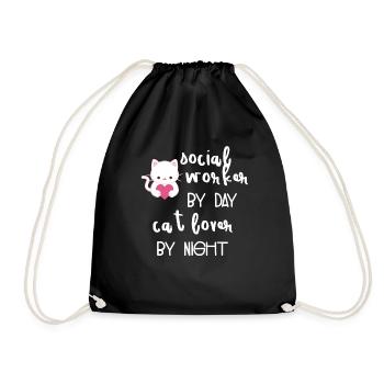 Social worker - social worker - cat - Drawstring Bag - black - Front