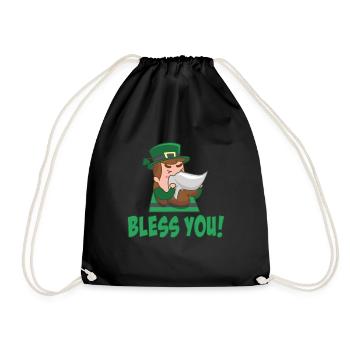 St Patrick's Day Ireland green harp happiness gift - Drawstring Bag - black - Front