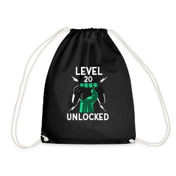 Level 20 Unlocked Shirt 20th Birthday Shirt - Drawstring Bag - black - Front