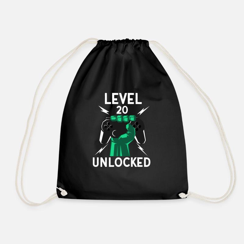 Level 20 Unlocked Shirt 20. Geburtstag Shirt - Turnbeutel - Schwarz