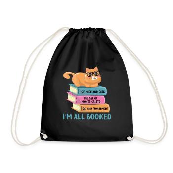 Katze auf Bücherstapel - Turnbeutel - Schwarz - Vorne