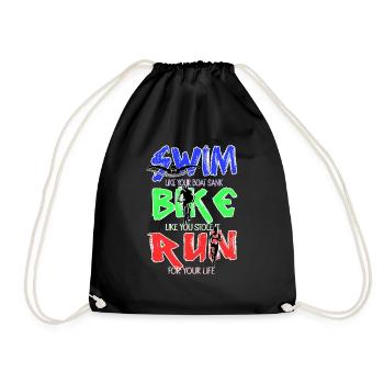Lustig Triathlon Schwimmen Rennen Radfahren - Turnbeutel - Schwarz - Vorne