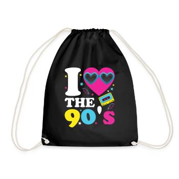 I love the 90's - Retro 90er Jahre Kostüm - Turnbeutel - Schwarz - Vorne