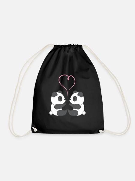 Pandabär - Panda - Pandafan - Herz - Liebe - Turnbeutel - Schwarz