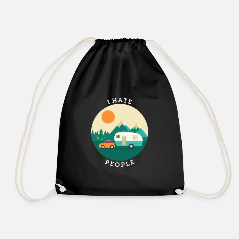 I hate people camping nature outdoor campers - Drawstring Bag - black