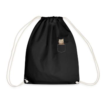 Katze aus Brusttasche Tasche Geschenk süße Katze - Turnbeutel - Schwarz - Vorne