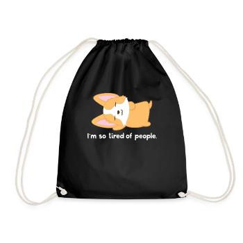 Corgi - Corgi T-Shirt - Introvert - Antisozial - Turnbeutel - Schwarz - Vorne