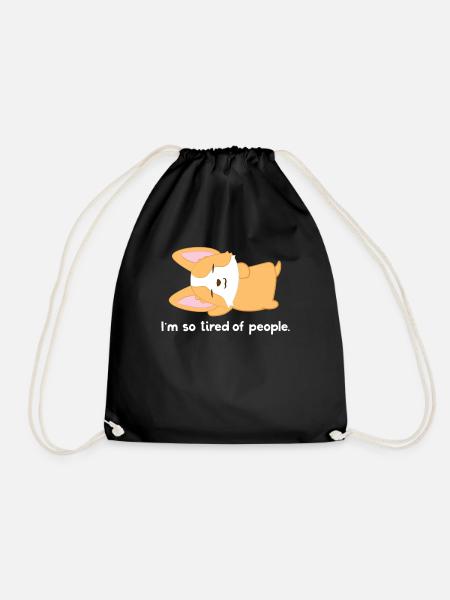 Corgi - Corgi T-Shirt - Introvert - Antisozial - Turnbeutel - Schwarz