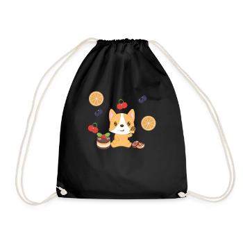 Corgi - Corgi T-Shirt - Puppy - Food - Feast - Drawstring Bag - black - Front