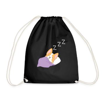 Corgi - Corgi T-Shirt - Schlafen - Morgenmuffel - Turnbeutel - Schwarz - Vorne