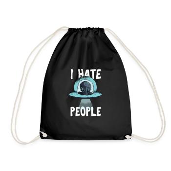 I Hate People Geschenk Alien Fliegende Untertasse - Turnbeutel - Schwarz - Vorne