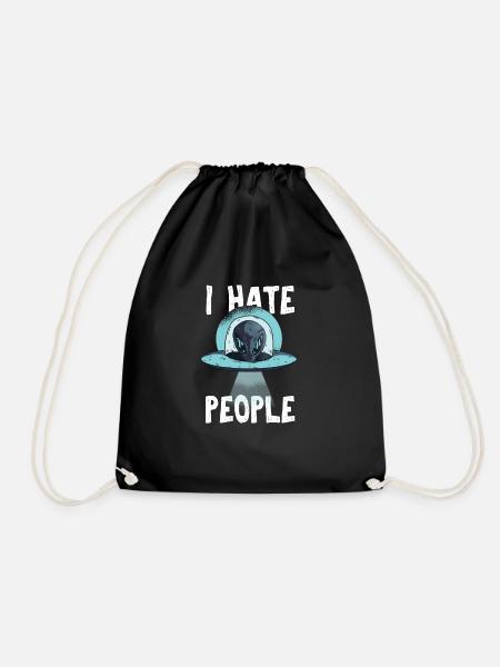 I Hate People Geschenk Alien Fliegende Untertasse - Turnbeutel - Schwarz
