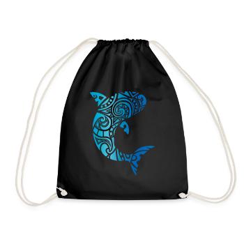 Tribal shark Hawaii vacation beach gift tattoo - Drawstring Bag - black - Front
