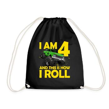 4th Birthday Gift 4 Years Monster Truck - Drawstring Bag - black - Front
