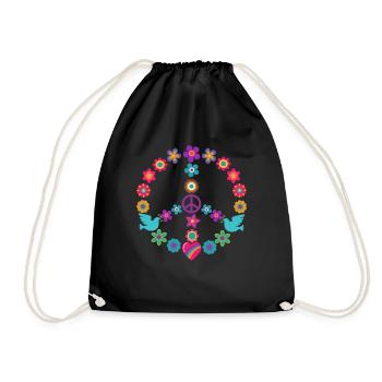 Flower Power Peace Sign Hippie Peace Movement - Drawstring Bag - black - Front