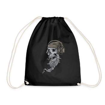Rocker Skull with Headphones - Rockabilly, Skull - Drawstring Bag - black - Front