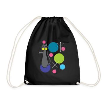Retro Style Atomic Era Mid Century Cool Cat - Turnbeutel - Schwarz - Vorne
