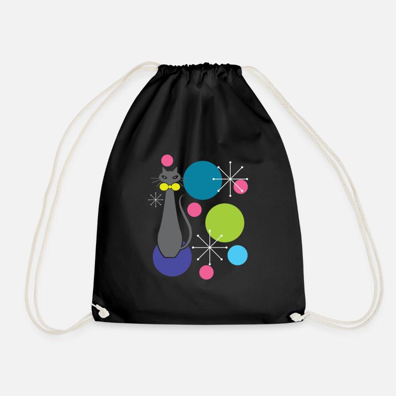 Retro Style Atomic Era Mid Century Cool Cat - Drawstring Bag - black